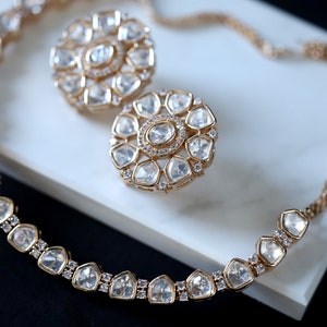 High Polish Gold Polki Necklace and Earrings Set