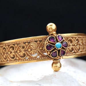 Gold Plated 925 Sterling Silver Intricate Antique Cuff Bracelet
