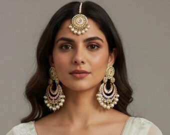 Meena Kari and Paachi Kundan in Pastel Colours Maang Tikka Set