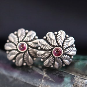 925 Sterling Silver Oxidised Finish Ruby Earrings