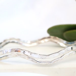 925 Sterling Silver Hammered Wavy Stacking Bangles