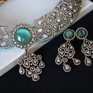Standout Premium Monalisa Stone Necklace and Earrings Set