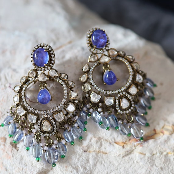 Sterling Silver Tanzanite Fan Earrings Sterling Silver Tanzanite Fan Earrings