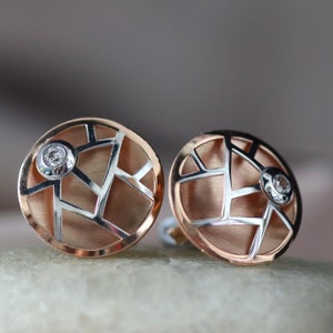 925 Sterling Silver Rose Gold and Silver Stud Earrings