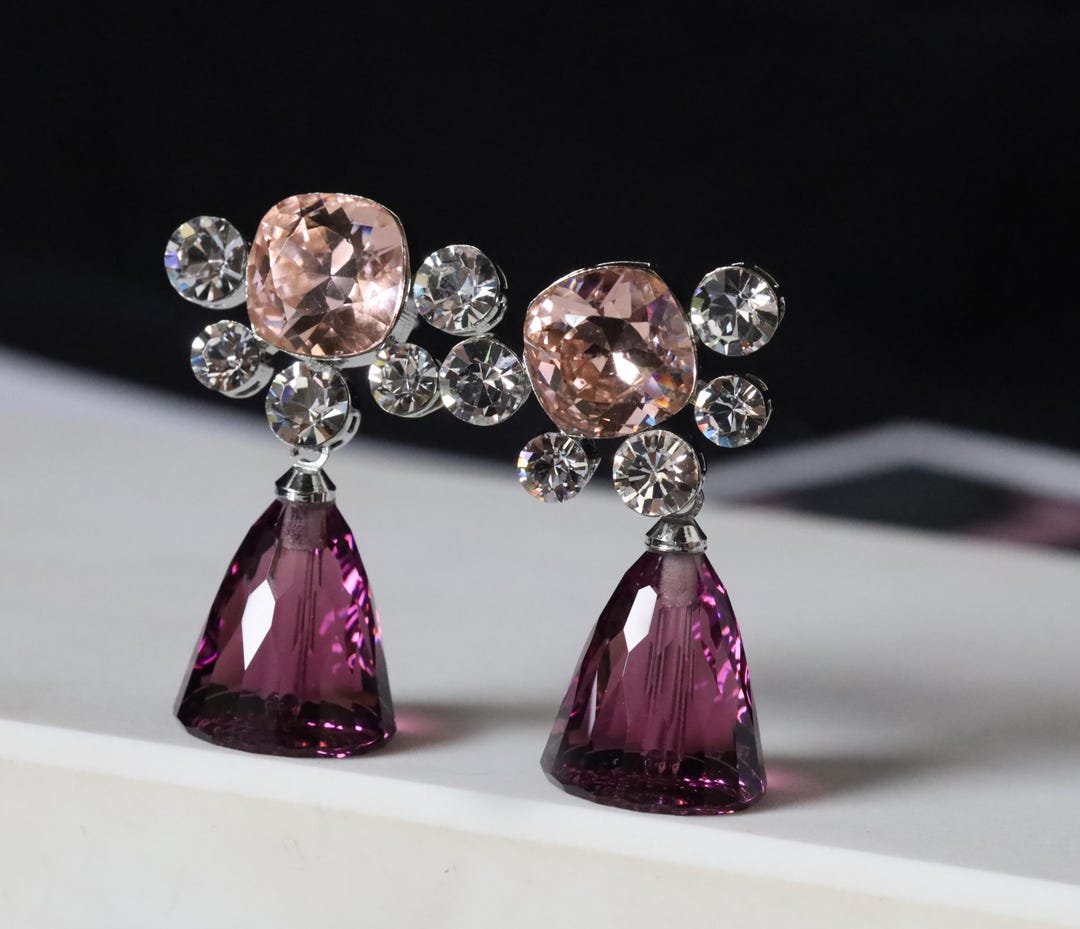 Multi Swarovski Crystal Earrings – Orange Purple Swarovski Crystal Teadrop Earrings main image 0