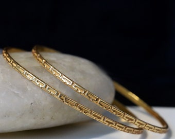 Juego de 2 pulseras talladas de plata de ley 925 bañadas en oro - Talla 2,2/2,8