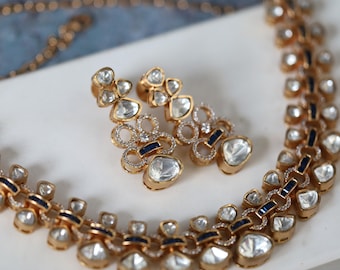 Polki and Zirconia Necklace and Earrings Set