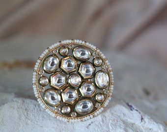 Uncut Polki with Mini Pearls Cocktail Ring