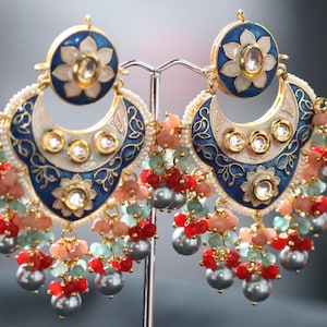 Hand Painted Multi Beaded Chaand Moon Earrings