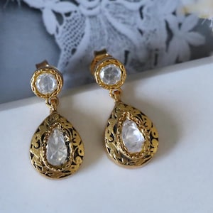 925 Sterling Silver Gold Plated Dangle Earrings