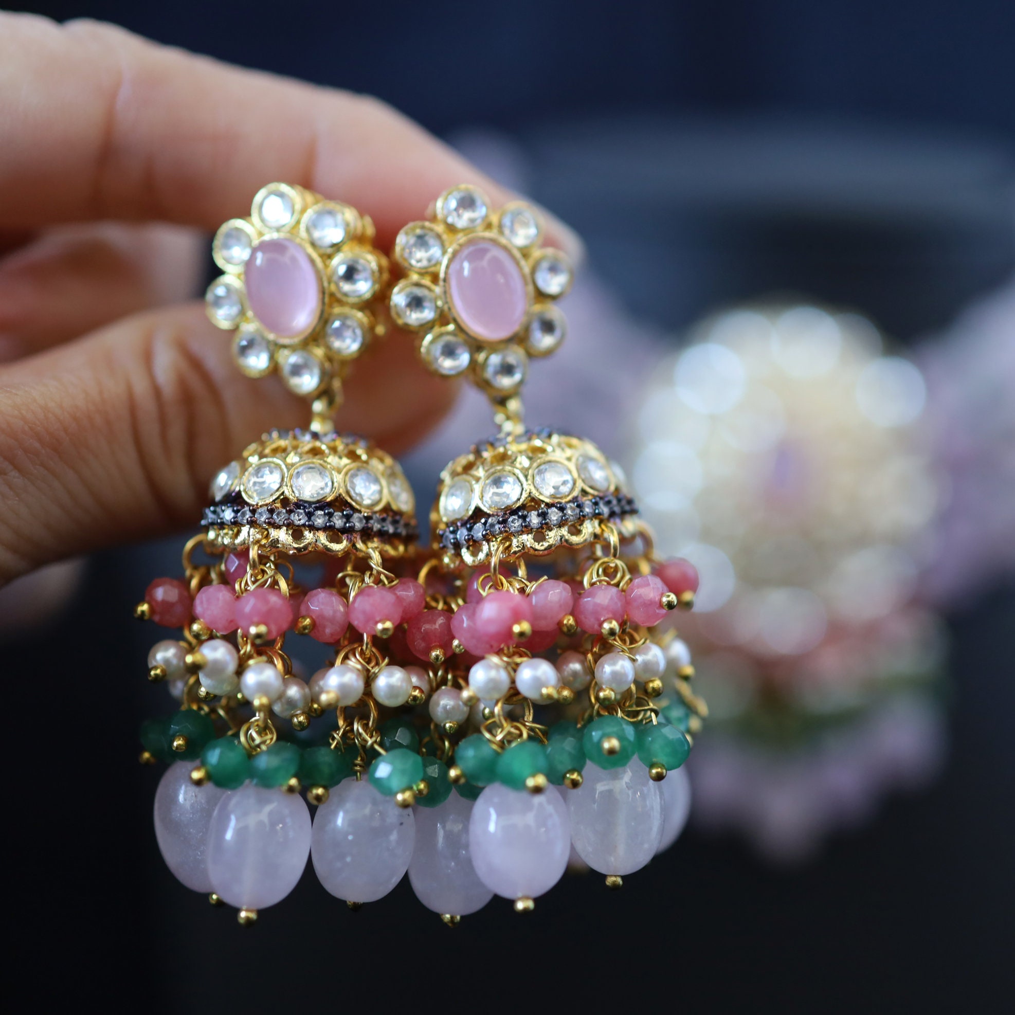Pink Handcraft Pink Handcrafted Jewellery Set With Choker and Jhumka Earrings - Etsy