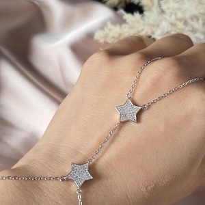 925 Sterling Silver Star Hand Bracelet - Haath Phool