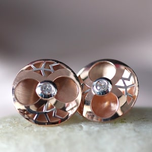 925 Sterling Silver Rose Gold and Silver Stud Earrings