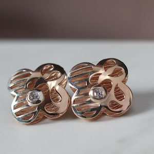 925 Sterling Silver Rose Gold and Silver Stud Earrings