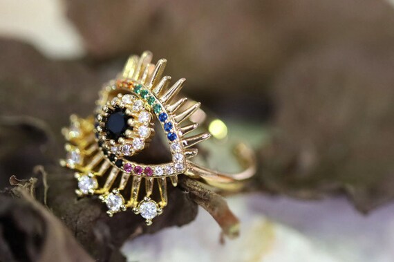 Multicolour Evil Eye Ring - Etsy