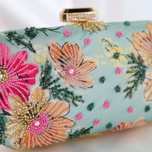 Beautiful Hand Clutch - Digital Print with Beading - Floral Pattern