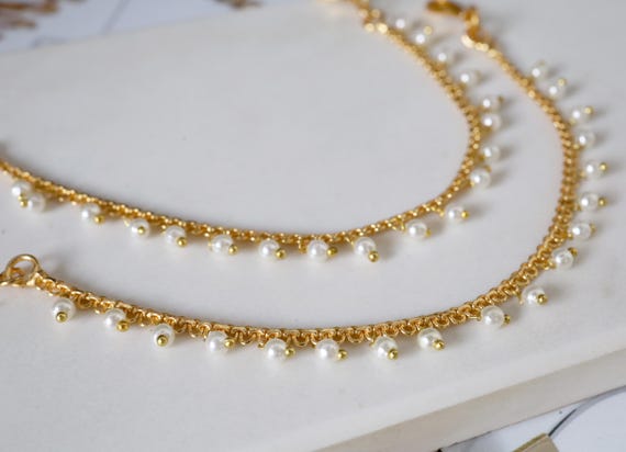 Parure De Cheveux à Chaîne Pour Mariage - Perles Et Doré - Support Pour Boucles D'oreilles Lourdes