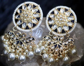 Kundan/Polki Extra Large Chand Bali Earrings