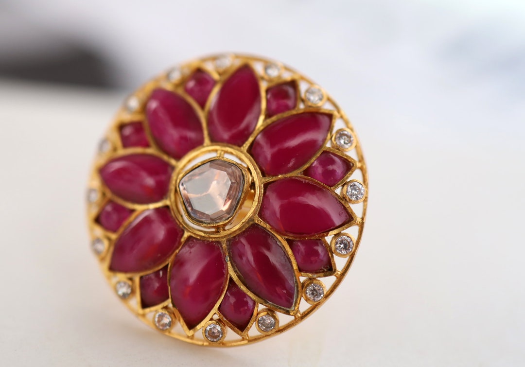 Beautiful Pink Flower Pattern Ring - Gold Plated - Etsy