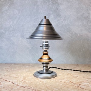 Modernist Machined Aluminum & Copper Lamp with Black Enamel - RESTORED