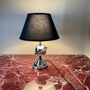 Lampe Saturne noire et chromée avec harpe et embout - RESTAUREE
