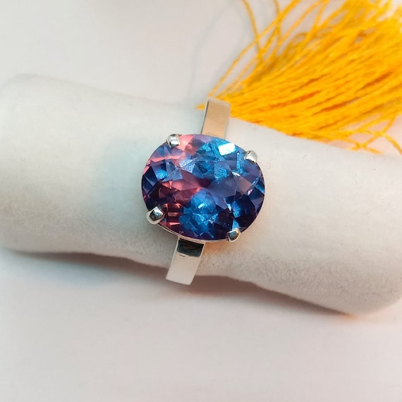 92.5 Sterling Silver Alexandrite Ring | June Birthstone Ring | Oval Shape Ring, Best Wedding Anniversary Gift For Her