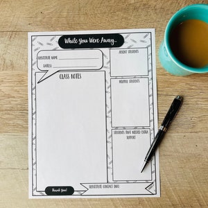 Substitute Teacher Note, Substitute Teacher Form, Substitute Teacher Report, While You Were Away
