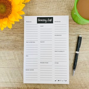 Grocery List Notepad, Grocery List, Shopping List with Categories