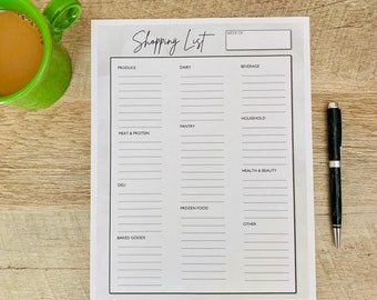 Shopping List with Categories, Printable Shopping List, Grocery List Template, Shopping List Template