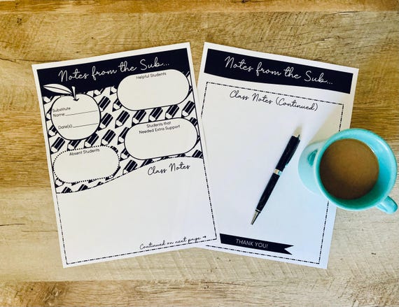 Substitute Teacher Note, Substitute Teacher Form, Substitute Teacher Report, Notes from the Sub