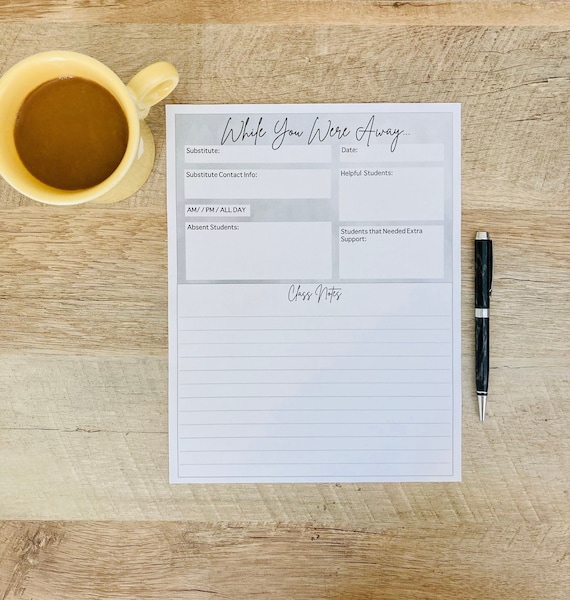 Professional Sub Note, While You Were Away, Substitute Teacher Note, Substitute Teacher Report