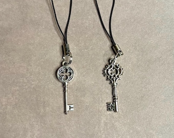 Skeleton Key Phone Charm- Gothic Vintage Key Charm- Antique Key Accessory