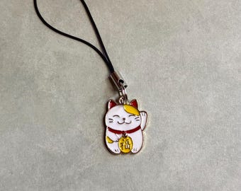 Lucky Cat Phone Charm - Lucky Cat Enamel Charm - Kawaii Phone Strap Charm - Cute Phone Accessory - Maneki Neko