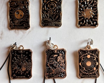 Tarot Card Phone Charm – Celestial Black Gold Enamel Strap
