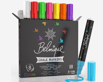 Crayons à craie Belmique Coloré pour tableau noir & fenêtre 6 mm | Parfait comme marqueurs de craie, stylos en aluminium, stylos de tableau noir, marqueurs en verre - essuyable à sec