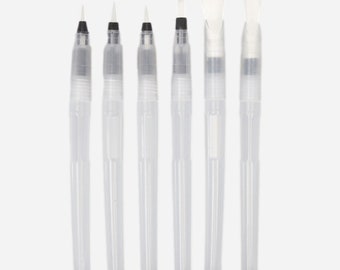 Belmique Watercolor Water Tank Brushes - Pack of 6 Medium Round Tip Refillable Water Brushes