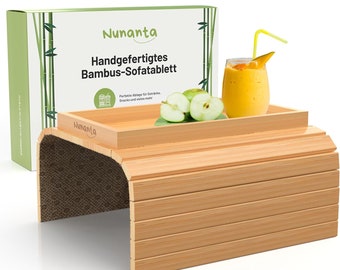 Nunanta Flexibles Sofatablett aus Bambus | Couch Ablage flexibel für Armlehne - Mit Anti-Rutsch-Unterlage - Leicht zu reinigen