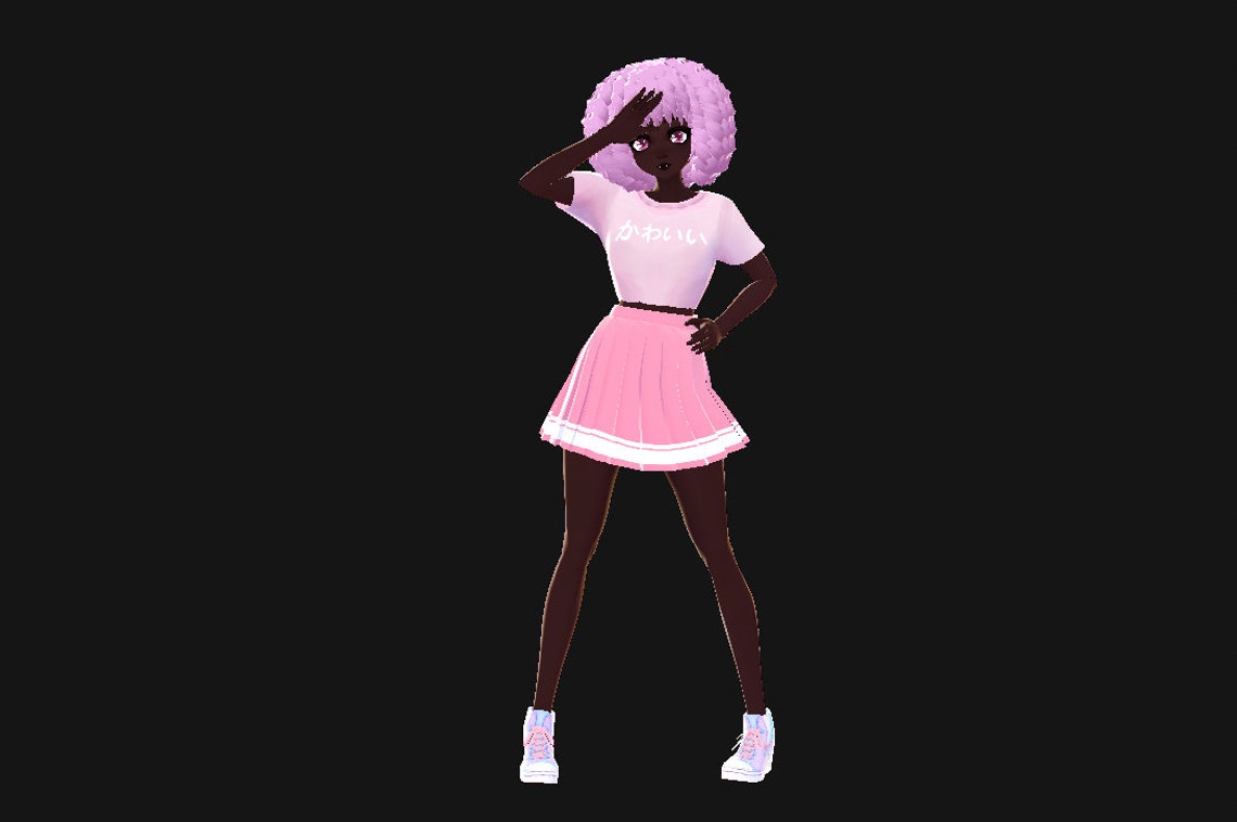 Cotton Candy Darkskinned Vtuber VRM Model RIGGED Etsy