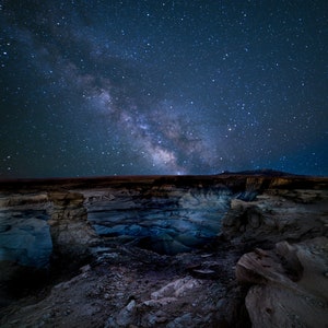 Blue Canyon with Milky Way at Capitol Reef Canvas Print Astrophotography Utah National Park Dramatic Night Sky Wall Art Home or Office