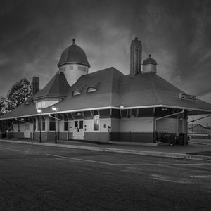 Black & White Union Depot Owatonna Minnesota Canvas Print, Wall Art Home or Office, Railroad Depot Poster