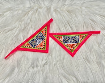 Hmong paj natub mos, pink trim, handmade. Pricing is for two pieces.