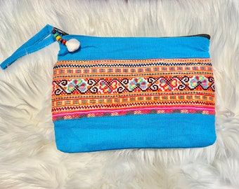 Hmong textile, Hmong embroidery cotton multipurpose bag, handmade. Hilltribe. Vintage fabric.