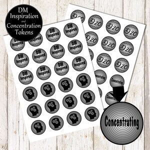 DM Werkzeuge, Konzentration Token und DM Inspiration Token für DnD 5e, Herunterladen und Drucken