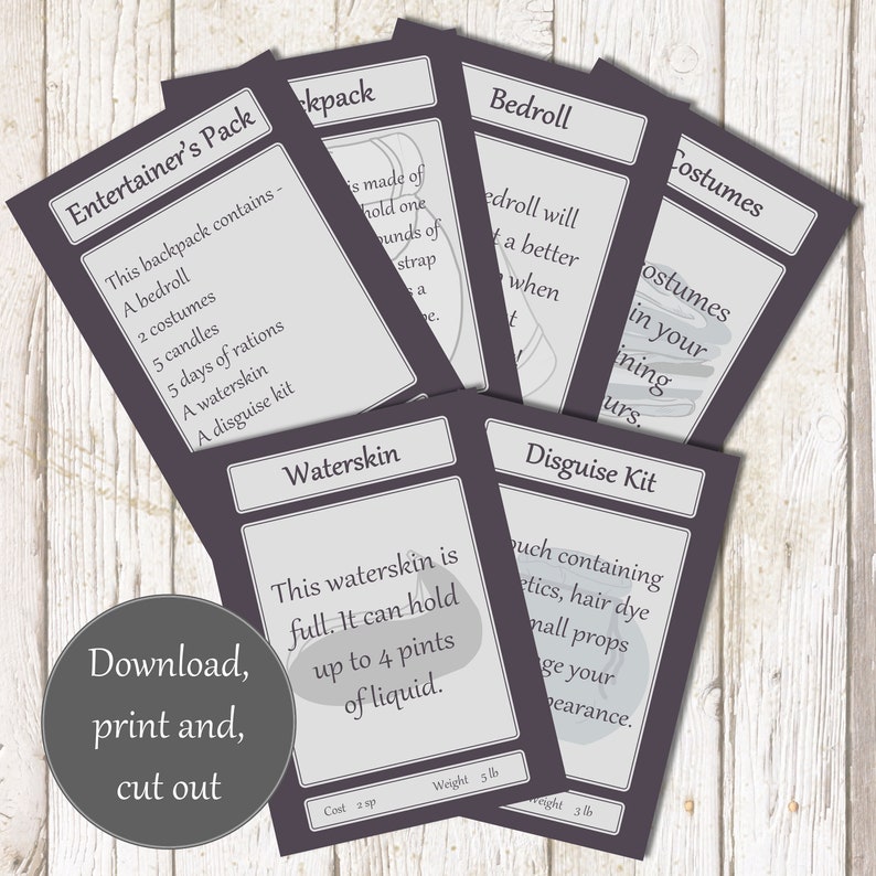 Printable Entertainers Pack for Dnd 5e, Great Player and DM Tool ...