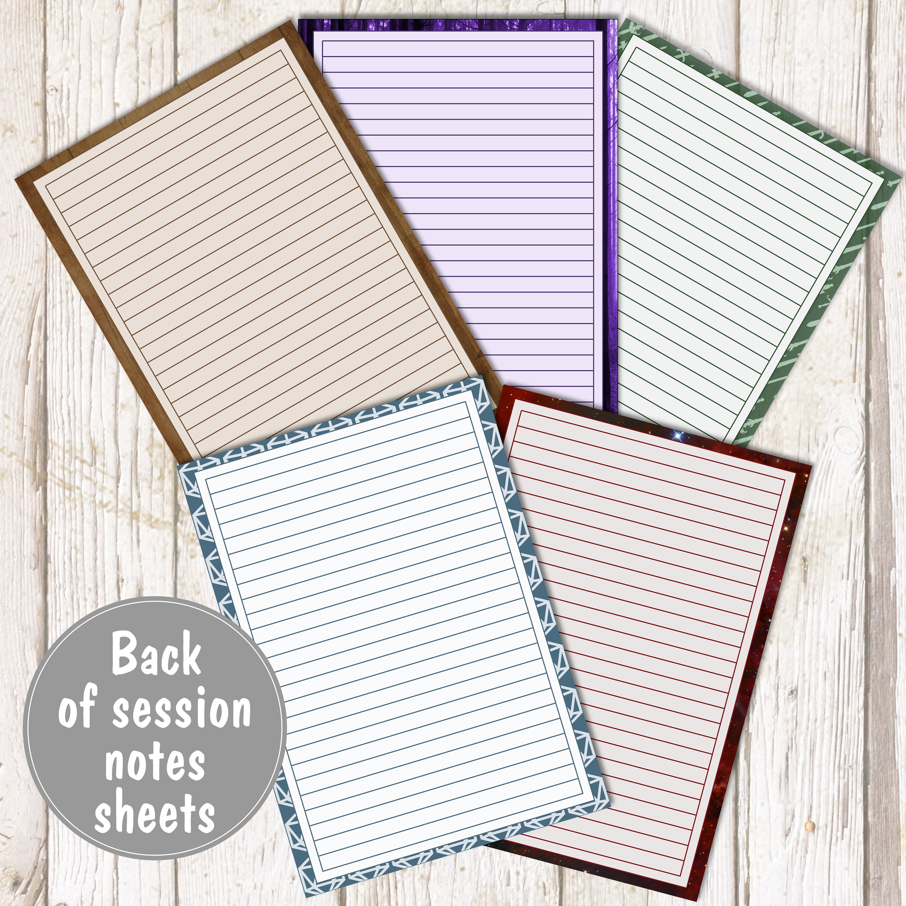 Dnd Printable Bundle of Session Notes and Character Sheet Sets, 5 ...
