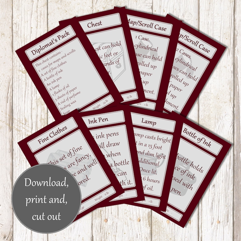 Printable Diplomat's Pack for Dnd 5e, Great Player and DM Tool ...