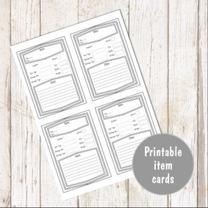 Item Cards/Inventory Cards for your DnD Campaign - Printable