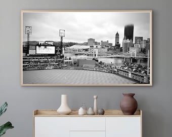 PNC Park Pittsburgh Pirates Baseball MLB Skyline Ansicht Schwarz Weiß Samsung Rahmen TV Art Digital Download