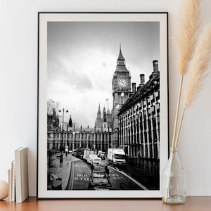 View of Big Ben from Victoria Embankment London England Black and White Photograph Print