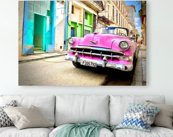 Classic Car Pink Chevy Bel Air Havana Cuba Color Photograph Digital Download Print at Home
